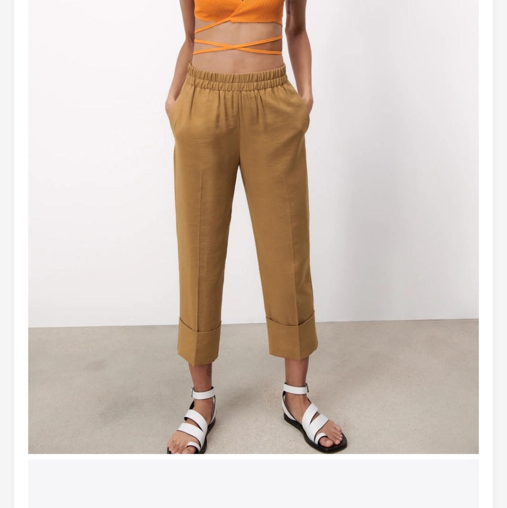 Zara NWT Toffee Pleated Ankle Pants with Cuffed Hem- Size S